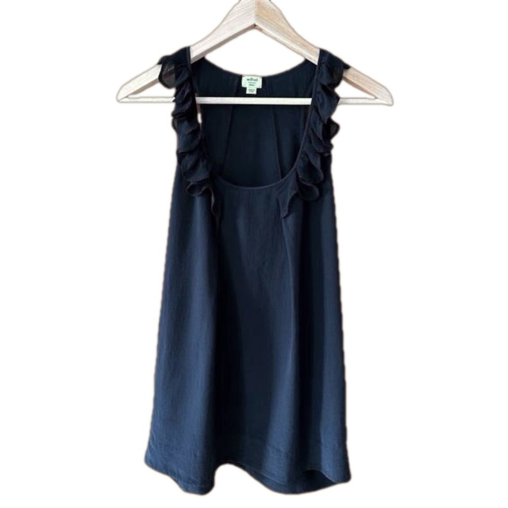 Wilfred Aritzia 100% Silk Black Asphalt Sleeveless Ruffle Blouse - Small